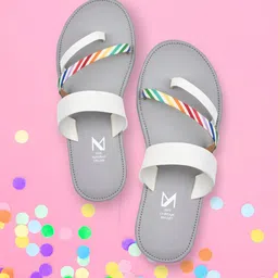 THE MADRAS TRUNK Women White Solid Leather Open Toe Flats-image-82