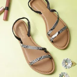 DressBerry Women Black Snake Skin Textured Open Toe Flats-13