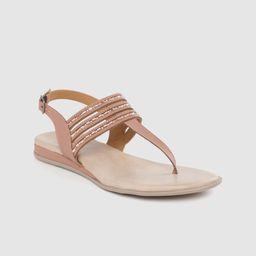 Marc Loire Women Dusty Pink Studded T-Strap Flats-image-29