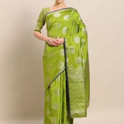 Mitera Lime Green Art Silk Embellished Kanjeevaram Saree-image-98