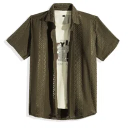 CHARCHIT Boys Solid Casual Shirt With T-shirt-image-46