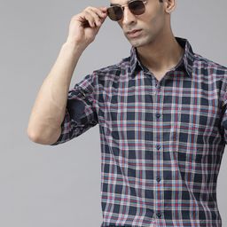 Roadster Men Navy Blue & Red Pure Cotton Tartan Checks Casual Shirt-image-42