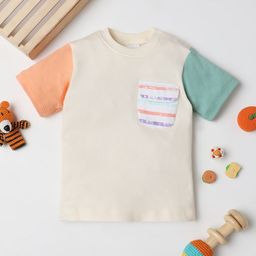 Fancy Fluff Infant Boys Colourblocked Pure Cotton T-shirt-image-5