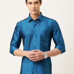 THANGAMAGAN Men Blue Regular Fit Solid Casual Shirt-image-100