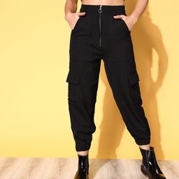 plusS WORX Women Black Solid Y2K Cargo Trousers-image-80
