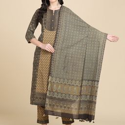 Dillen Ethnic Motifs Ajrakh Printed Pure Cotton Dupatta-image-15