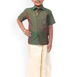 Thangamagan Boys Olive Green & White Solid Shirt and Veshti-image-94