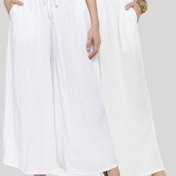 Clora Creation Women Pack of 2 White Solid Flared Palazzos-50