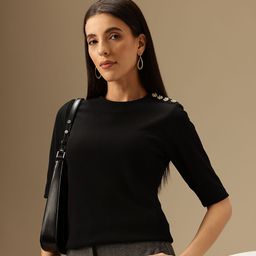 Chemistry Jewel Button Embellished Ribbed Crop Top-picture-44