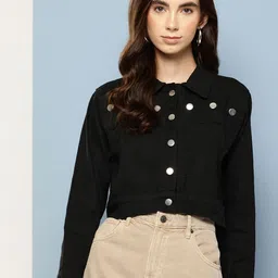 Aarika Women Crop Denim Jacket with Rivets Detail-picture-39