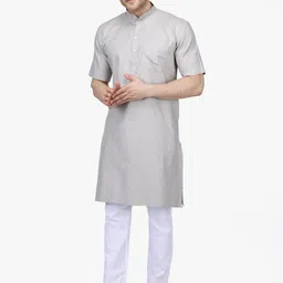 RAJUBHAI HARGOVINDAS Men Grey Solid Kurta with Pyjamas-picture-53