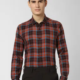 Peter England Elite Men Brown & Red Regular Fit Checked Formal Shirt-image-94
