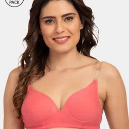 Tweens Coral Pink Solid Non-Wired Heavily Padded Everyday Bra TW-915900-2PC-CRL-30B-image-37