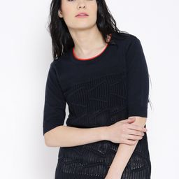 United Colors of Benetton Women Navy Blue Geometric Sweater-image-16