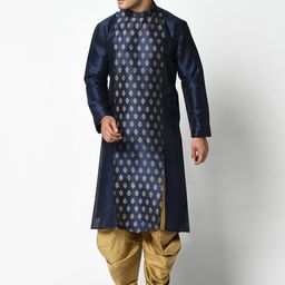 DEYANN Men Navy Blue & Brown Woven Design Kurta with Dhoti Pants-image-90