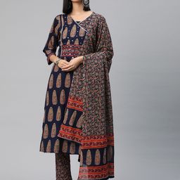 Readiprint Fashions Ethnic Motifs Printed Angrakha Gotta Patti Pure Cotton Kurta Set-picture-33