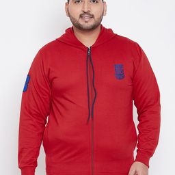 bigbanana Plus Size Men Red Solid Hooded Antimicrobial Sweatshirt-16
