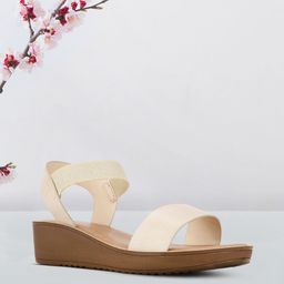 Bata Beige Solid PU Wedge Ankle-Loop Sandals-22
