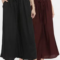 Clora Creation Women Pack Of 2 Black & Brown Solid Wide Leg Palazzos-picture-22