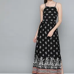 Harpa Women Black & Off-White Printed Maxi Dress-image-87
