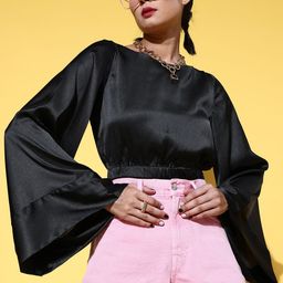 SASSAFRAS Black Solid Satin Top-image-21