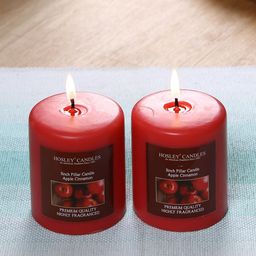 HOSLEY Set of 2 Red Solid Apple Cinnamon Pillar Candles-34