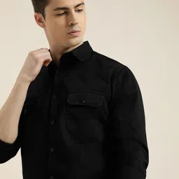 INVICTUS Men Black Solid Slim Fit Pure Cotton Casual Shirt With Flap Pockets-image-50