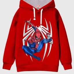 KUCHIPOO Boys Red Printed Hooded Sweatshirt-37