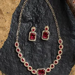 Zaveri Pearls Gold-Plated Dazzling Austrian Diamond-Studded Jewellery Set-67