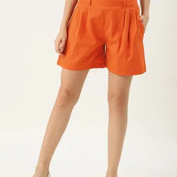 Molcha Women Orange Cotton Shorts-image-3