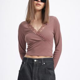 glitchez Flirty Fit Ribbed Lace Insert Fitted Crop Top-picture-15