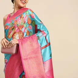 Silk Land Kalamkari Zari Art Silk Banarasi Saree-image-34