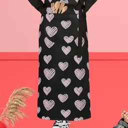 ArtzFolio Black & Pink Printed Cotton Waist Apron-24