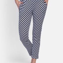 PROTEENS Women White & Navy Checked Slim Fit Lounge Pants-picture-35