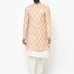 KISAH Men Pink Kurta Sherwani Set-image-96