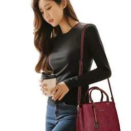 Exotic Maroon Textured PU Structured Handheld Bag image 5