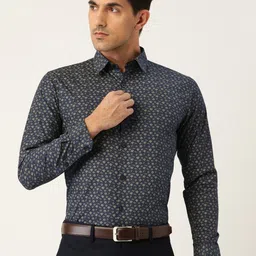 SOJANYA Men Navy Blue Classic Printed Formal Shirt-8