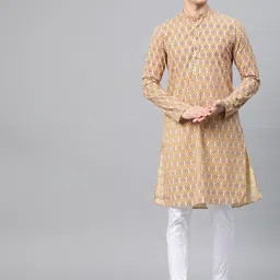 See Designs Men Beige & Maroon Printed Kurta with Pyjamas-picture-18