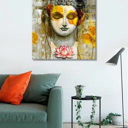 999Store Brown & White Hand-Painted Buddha Face Wall Painting-image-81