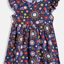 YK X Tinyo Infant Girls Floral Print Flutter Sleeves Fit & Flare Dress-image-93