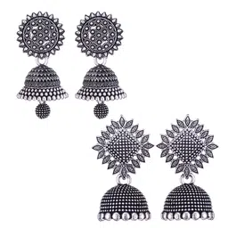DIVASTRI Set of 2 Silver Plated Dome Shaped Oxidised Jhumkas image 1