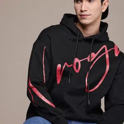 WROGN Brand Logo Printed Hooded Oversized Sweatshirt-image-18