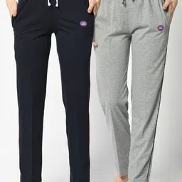 VIMAL JONNEY Women Pack of 2 Navy Blue & Grey Solid Lounge Pants-picture-19
