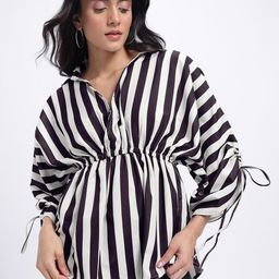 glitchez Monochromatic Stripes Shirt Collar Kimono Sleeves Empire Top-picture-43