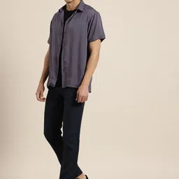 Hancock Men Charcoal Grey Solid Casual Shirt-picture-11