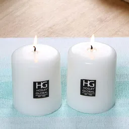 HOSLEY Set of 2 White Unscented Pillar Candles 10 cm-20