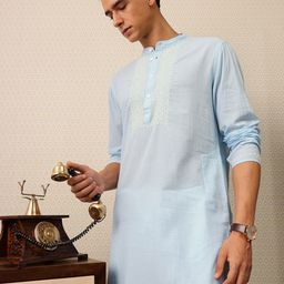 House of Pataudi Striped & Embroidered Jashn Kurta-image-28