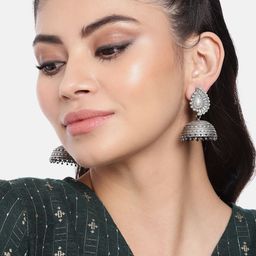 AITIHYA Silver-Plated Oxidised Dome Shaped Jhumkas-20