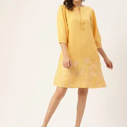 MISRI Floral Embroidered Tie-Up Neck A-Line Dress-image-84