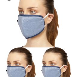 Anekaant Women Pack of 3 Blue & Silver 3-Ply Reusable Cloth Mask-37